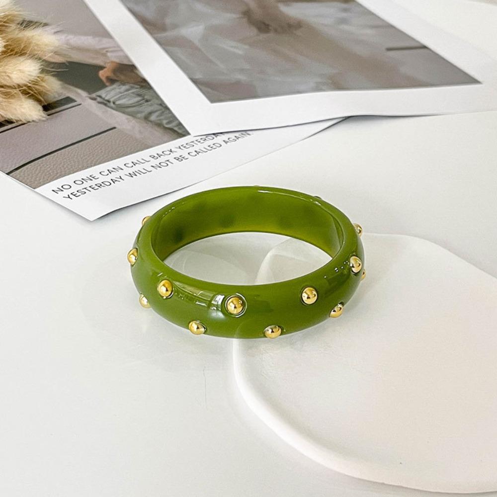 Vintage Resin Bangle Punk Style Wide Bangle Metal Point Acrylic Bracelet Women Accessories