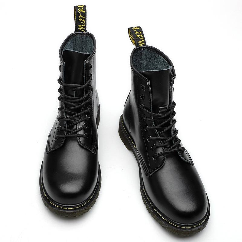 Высокие ботинки Мартинса Женские Классические Жесткая Кожа Открытый Край Бисером Короткие Ботинки Мужские и Женские Блестящие Кожаные Ботинки Круглая Голова Мотоциклетные Ботинки