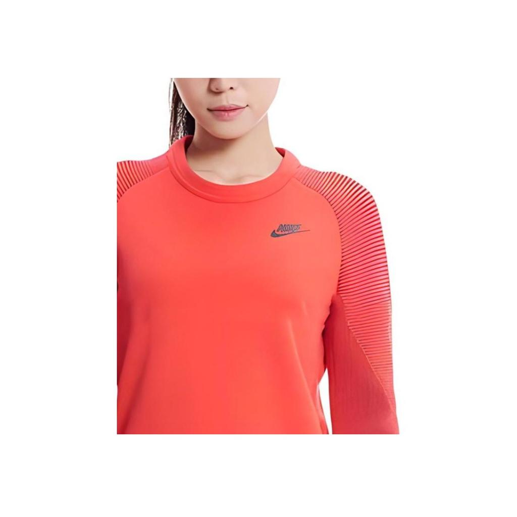 Nike Однотонный свитшот с небольшим логотипом и круглым вырезом, длинный рукав, женская толстовка, красный цвет 809538-850
