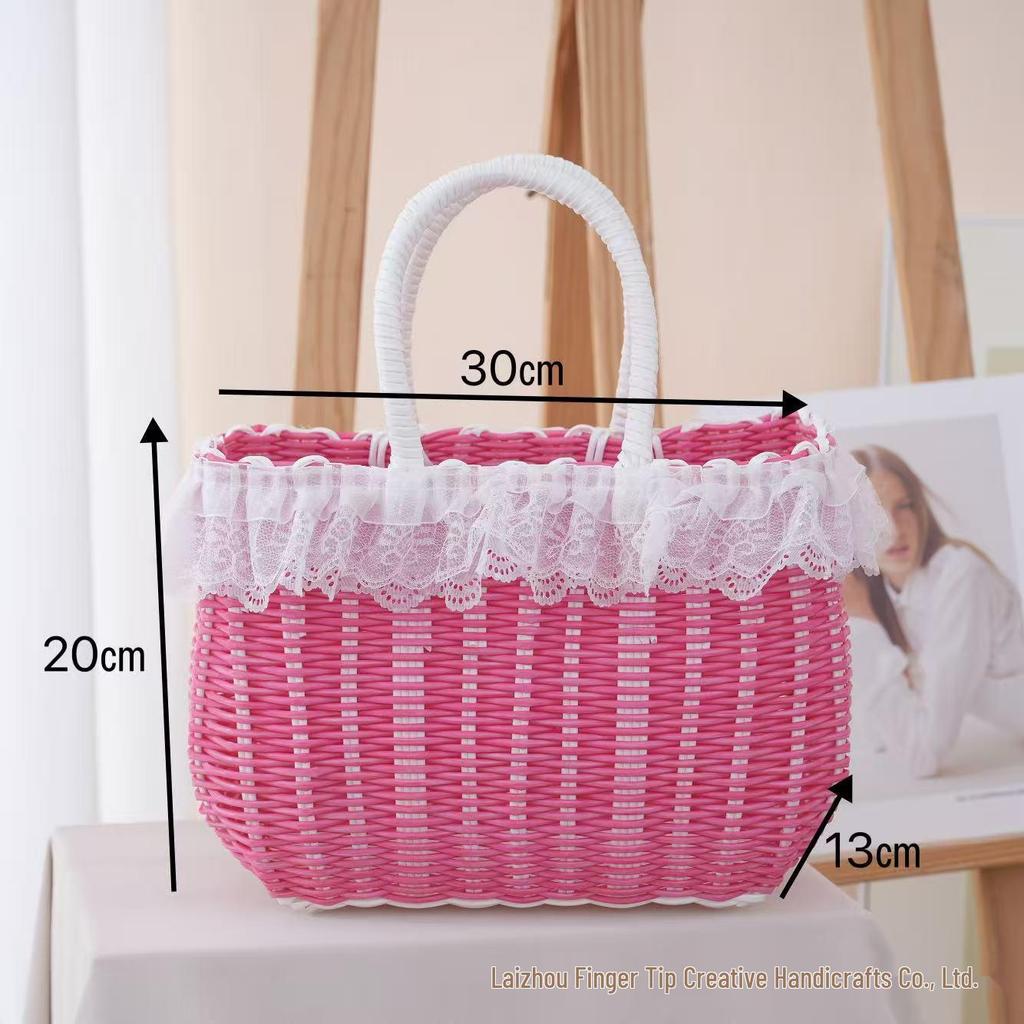 Красочная плетеная пластиковая корзина: Ручной сувенирный подарок, Имитация ротанга, Женская корзина для ванной и хранения