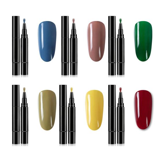 1/6Pcs Nail Polish Pen 3-in-1 Quick Dry Long Lasting High Gloss DIY Manicure Nail Art Natural Nude Women Girls Fingernail Toenail Gel Polish Pen
