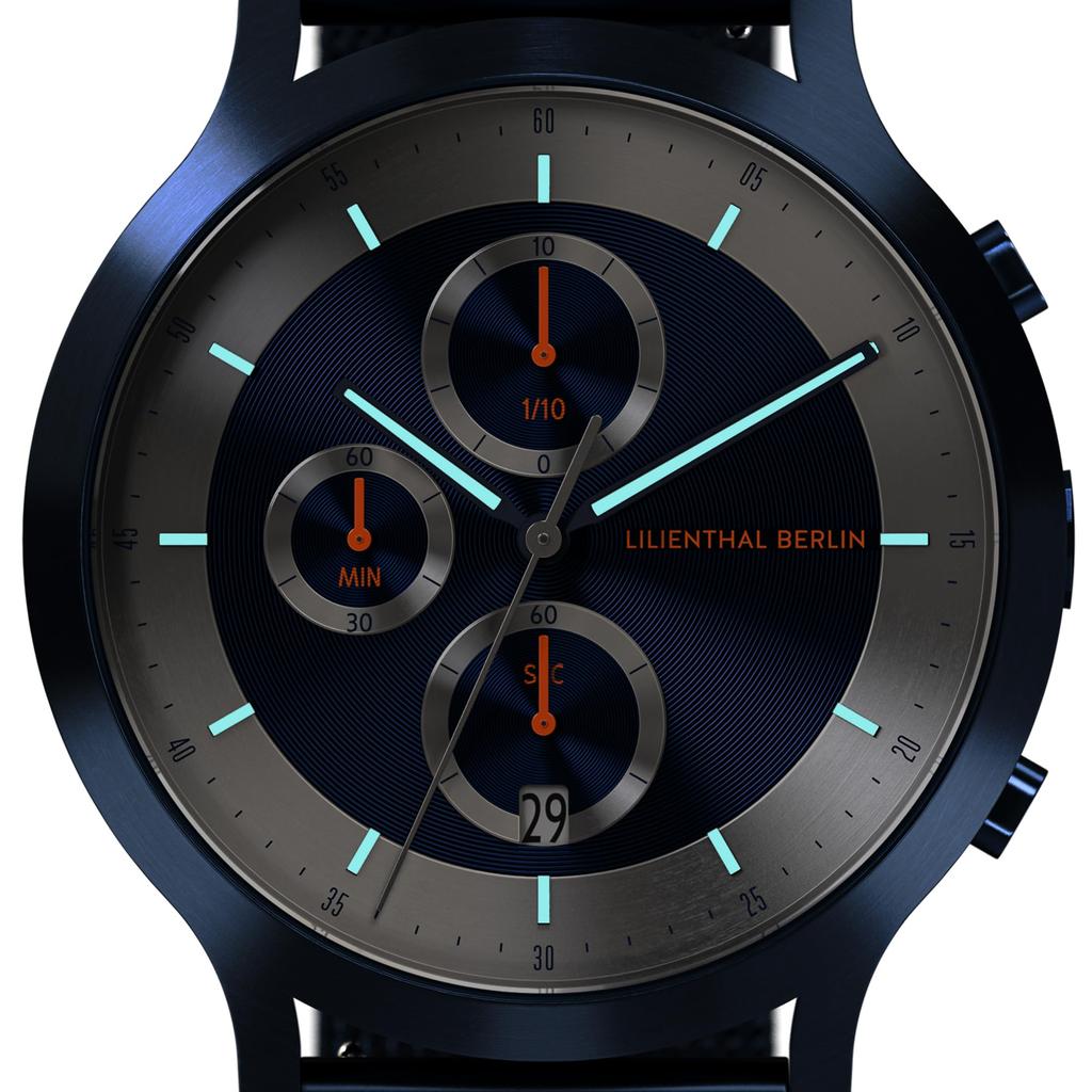 Хронограф Lilianthal Berlin Blue с индикатором даты, мужской CD1-003-B023EB, Германия,