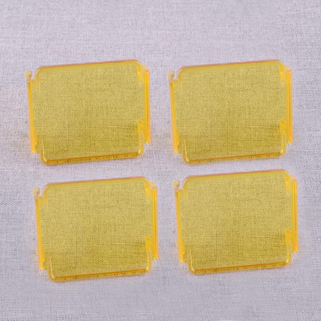 Yellow 4pcs Protective Lens Cover For 3x3 Inch Square Cube Pods LED Work Light Bar Fog Lamp Driving Light