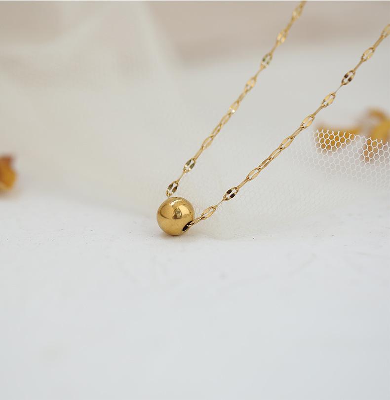 Корейское Простое Модное Круглое Бусины Ожерелье для Женщин - Покрытая 18K Золотом Титановая Сталь Ключичная Цепочка, Модный Аксессуар