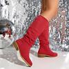 Fashion Women's Fur Suede Boots Fashionable Pleated Mid Boots Women's Round Toe Slip On Mid Boots Low Heel