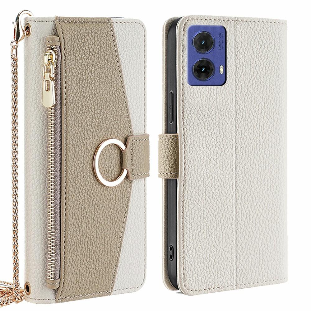 For Motorola Moto G85 5G/S50 Neo 5G Case Mirror Wallet Leather Phone Cover with Chain Shoulder Strap