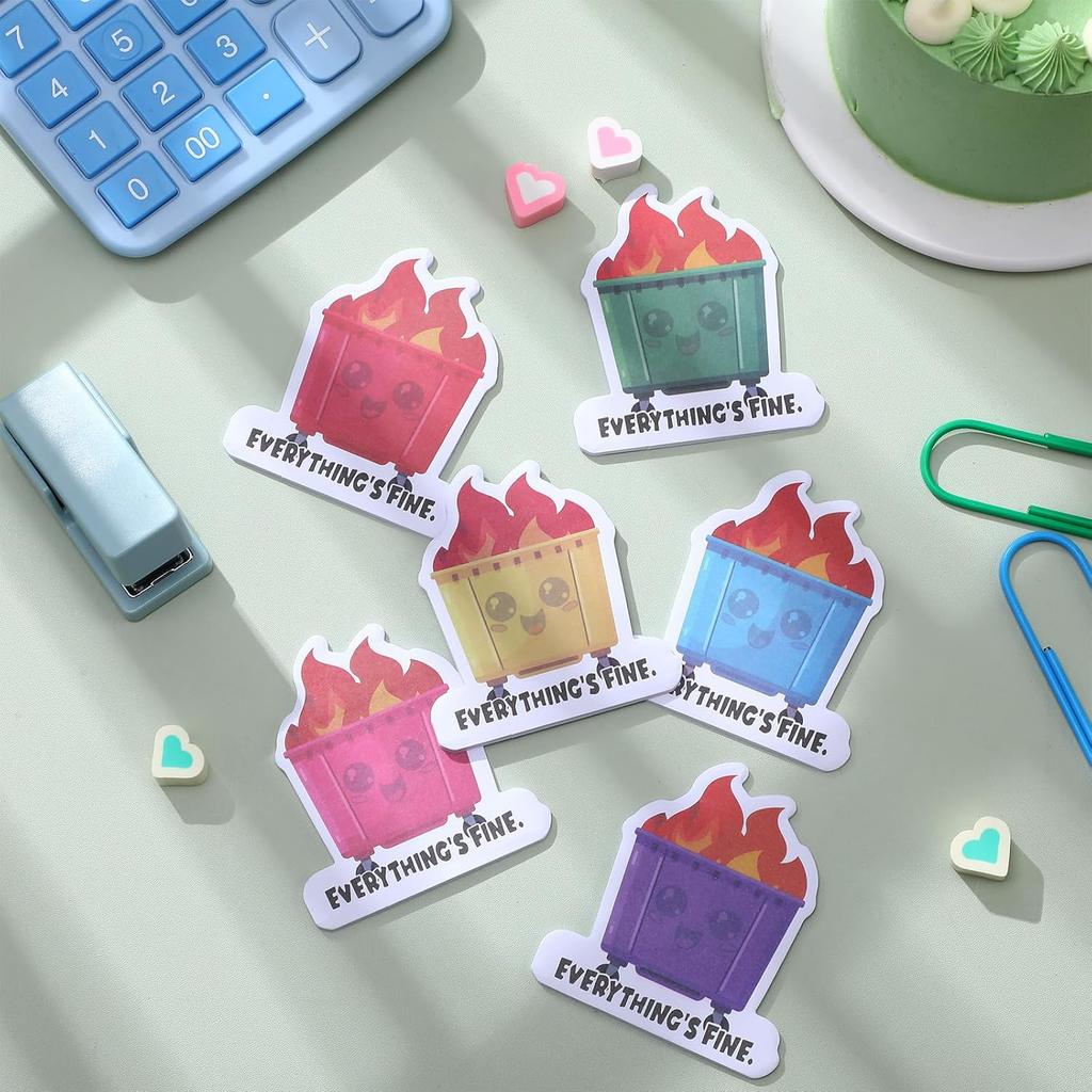 Thenshop 36 Pack Dumpster Fire Sticky Notes 3x3 Inch Funny Tearable Notepads Desk Accessories Everything is Fine Paper Pad for Teacher Appreciation