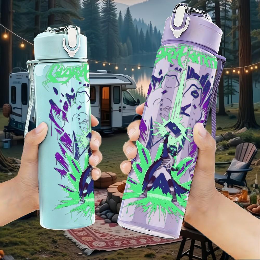 1PC Purple Figure 750ml sports water bottle leakproof straw lid outdoor office home