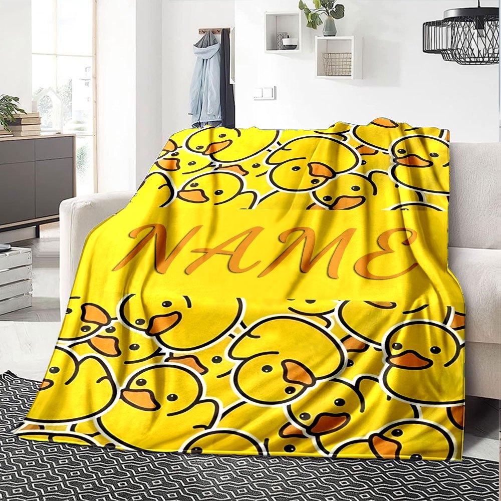 Duckthemed Design With Yellow Ducks And Field For Personalization Gift Personalized Blanket Customize Your Name Durable Comfort Great For Sofa Couch