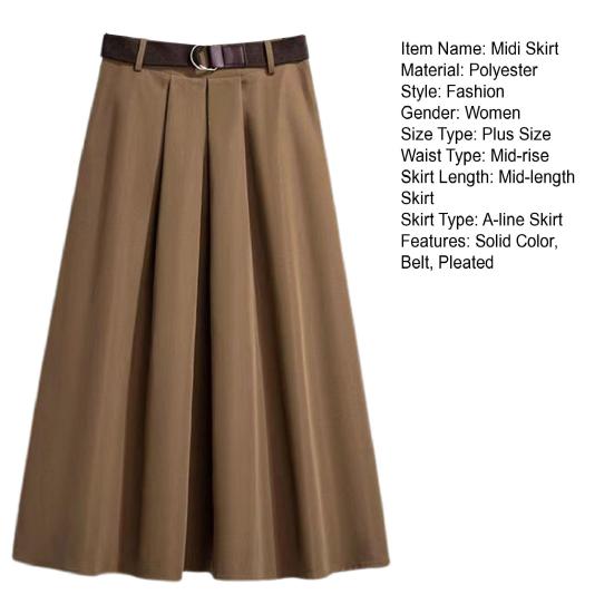 Женская юбка миди, однотонная, с высокой талией, с широким подолом, юбка А-силуэта с поясом, мягкая