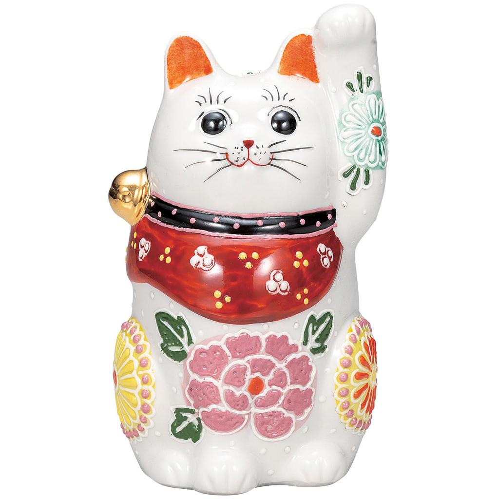 Kutani ware symbolizing business prosperity and good 14cm size no Maneki-neko (beckoning cat) figurine, fortune, left-handed, tall, 4.8, "Hana Utage"