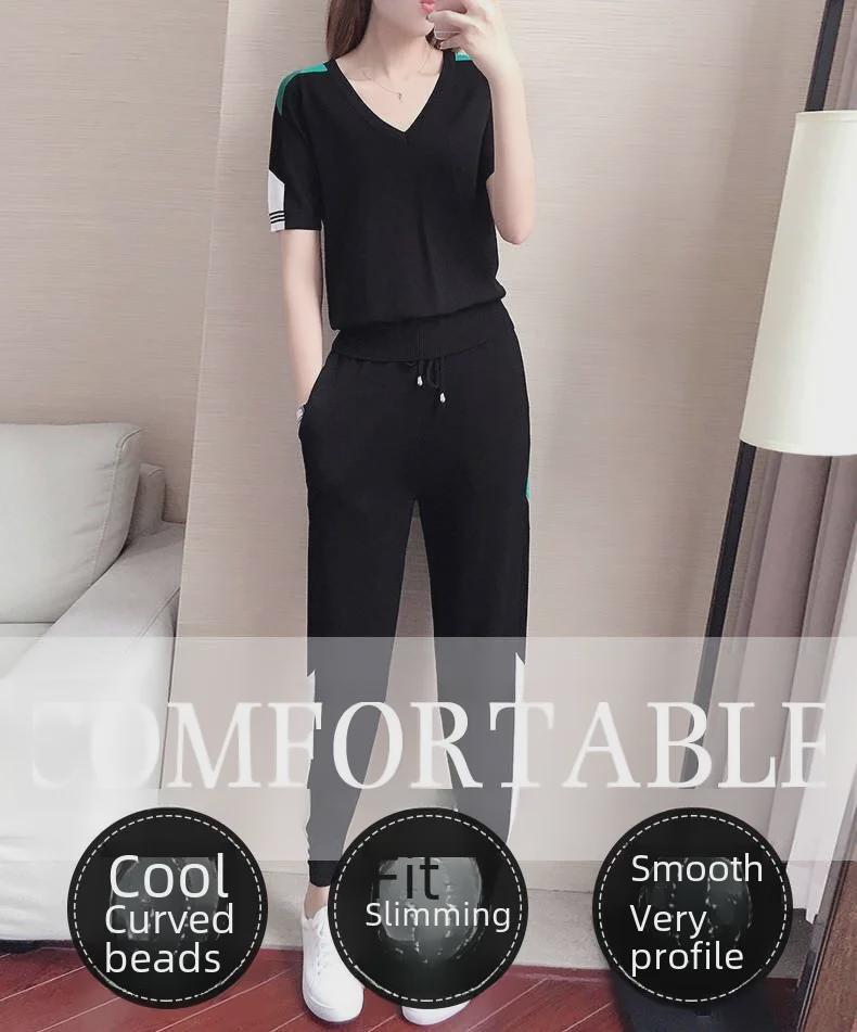 Женский летний костюм с короткими рукавами и V-образным вырезом 2025 года — модный комплект из двух предметов
