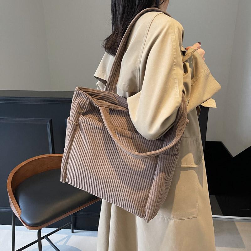 Большая вместительная сумка-тоут, однотонная женская вельветовая сумка через плечо, сумка через подмышку