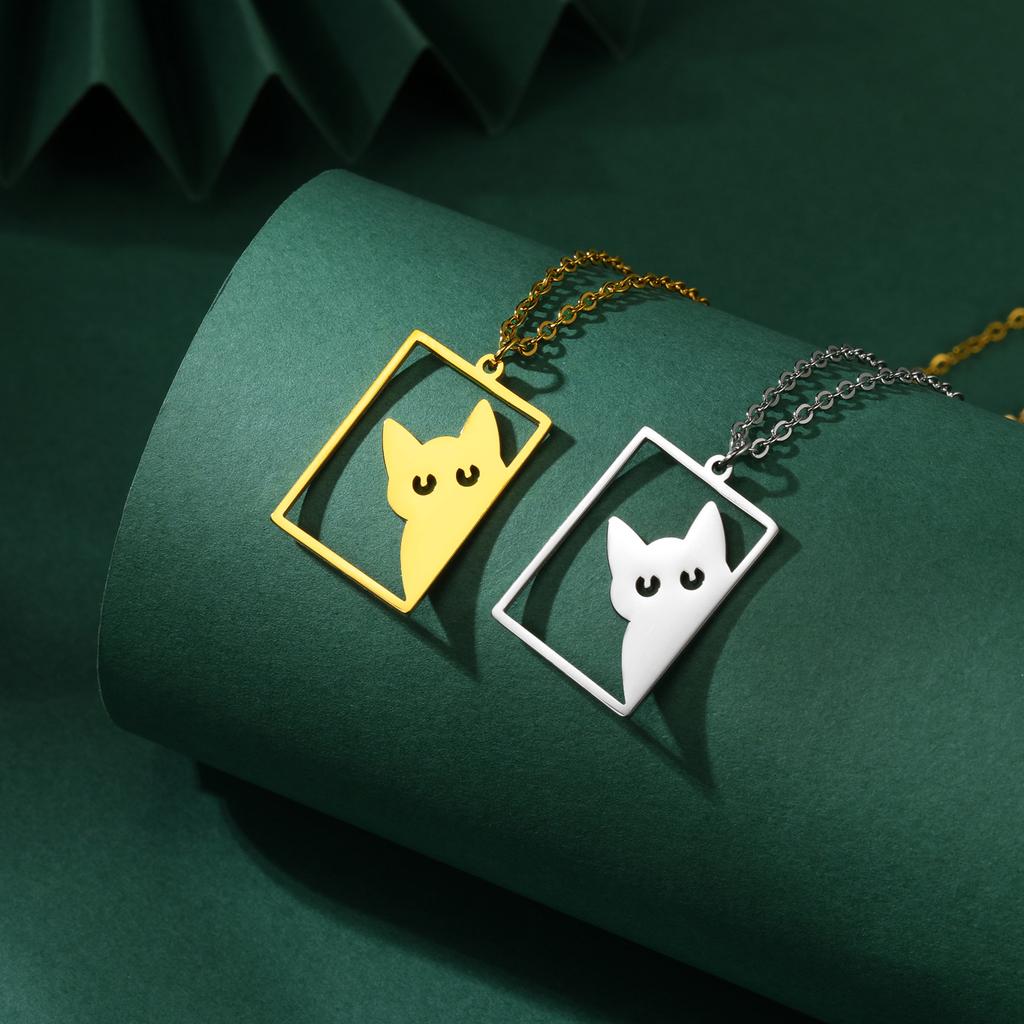 Cazador Cat Kitten Charm Necklace for Women Stainless Steel Animal Pendant Necklace Mother's Day Gift Jewelry 2026 Wholesale