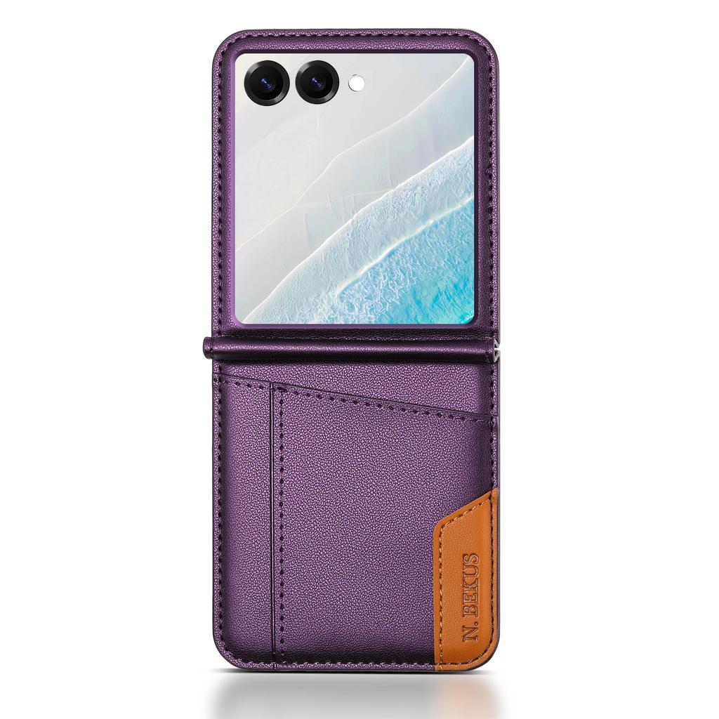 Применимо к чехлу для мобильного телефона Samsung Z Flip7/8 Flip3/4/5/6 сшитый чехол-раскладушка из кожи с карманом для карт кошелек