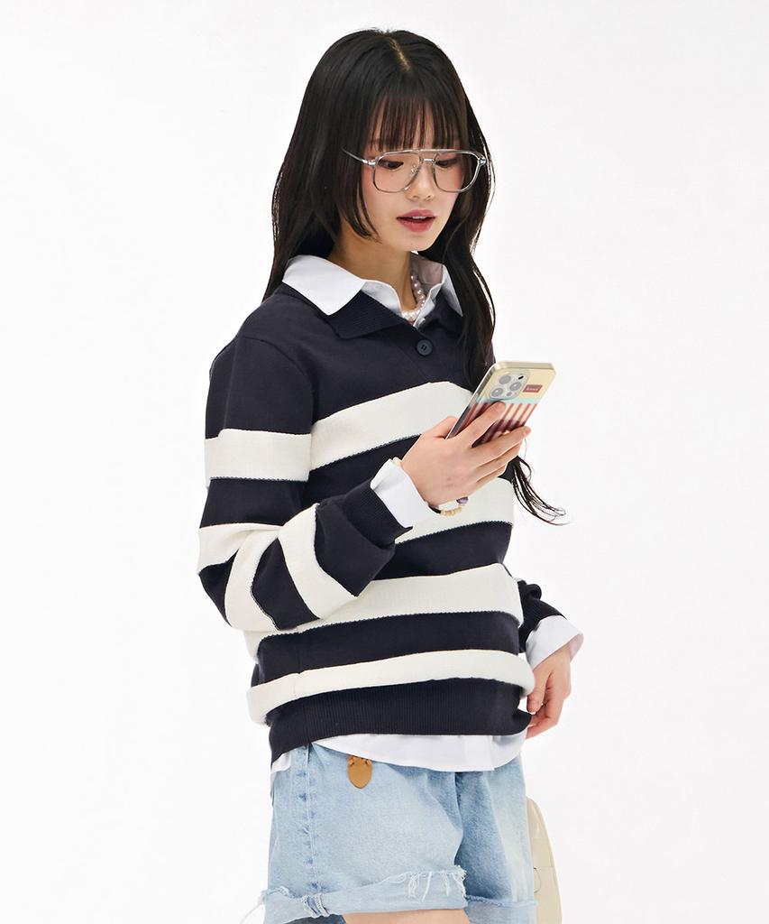 CHASECULT Women'S Open Collar Sweater - Navy