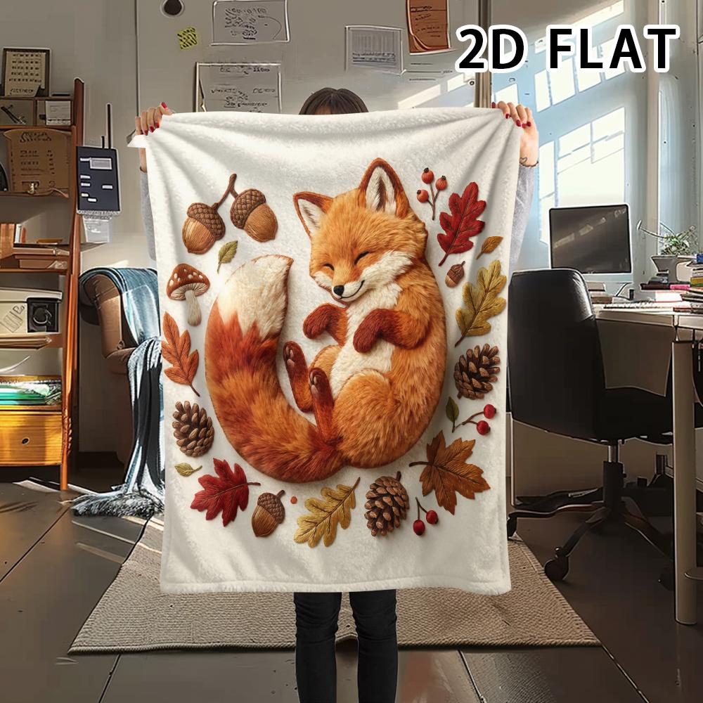 1Pc 2D FLAT Soft Fox Family Print Flannel Blanket,High quality Comfortable for All Seasons,Home Decor,Warmth and Comfort,Perfect for Christmas Gifts