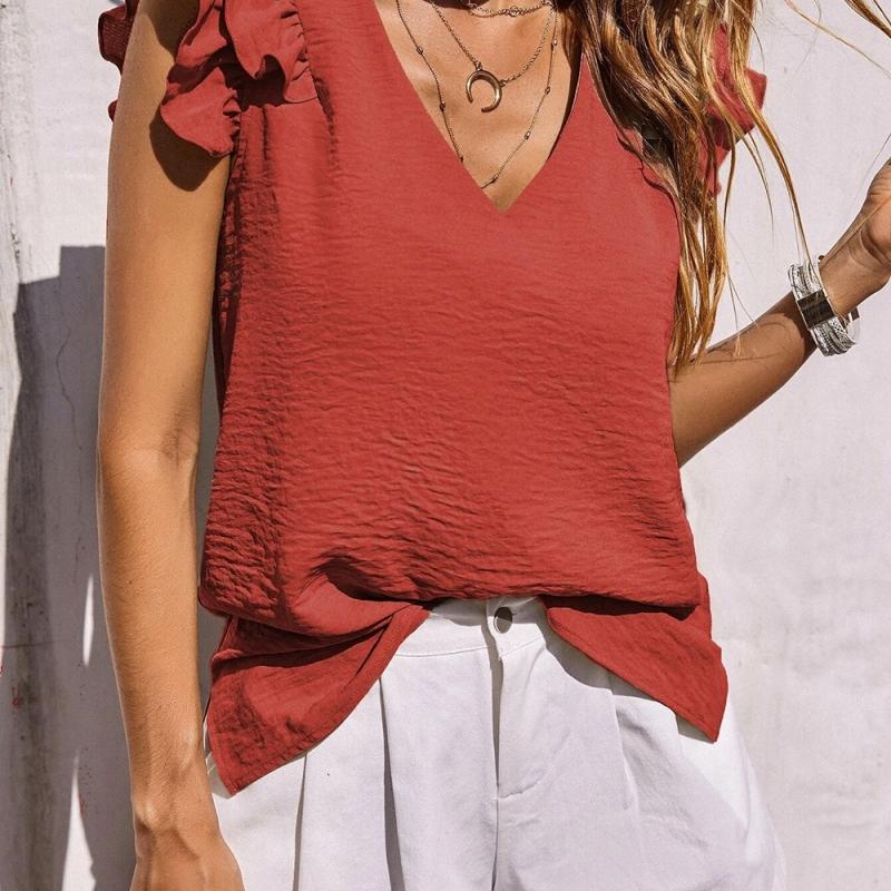 DAFIFY Женские модные повседневные летние однотонные блузки и рубашки без рукавов с v-образным вырезом и принтом