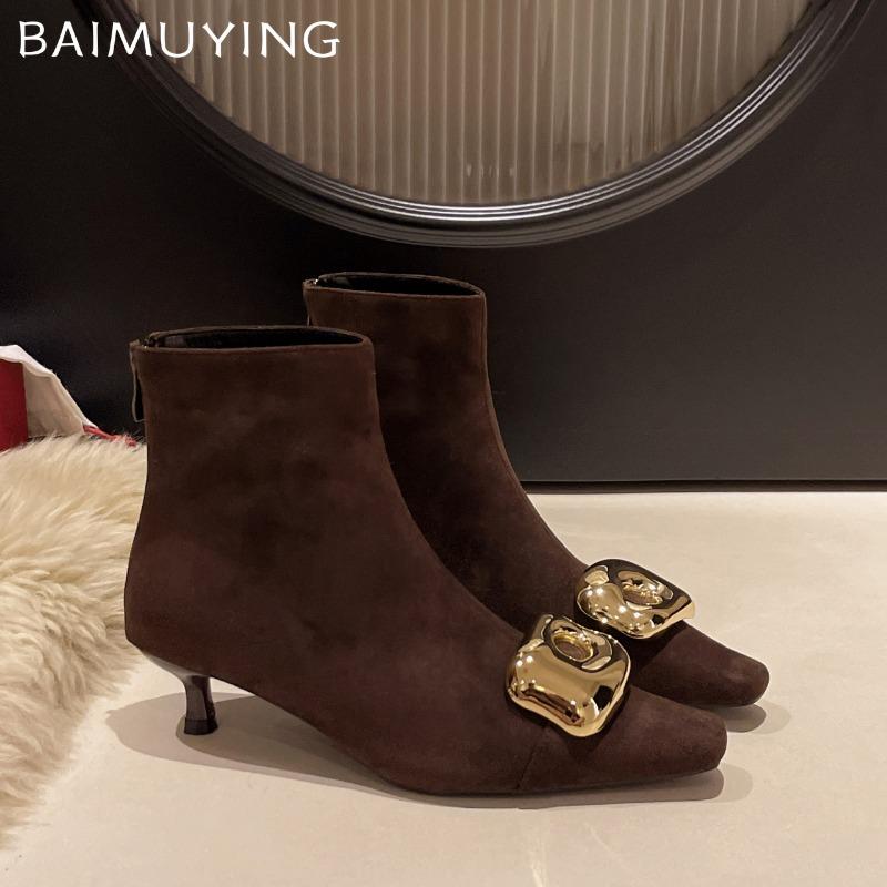 Замшевые ботильоны на высоком каблуке, женские роскошные туфли с острым носком, женская зимняя тенденция 2025 года, элегантные сексуальные туфли-лодочки, зимние туфли Chelsea Botas Mujer