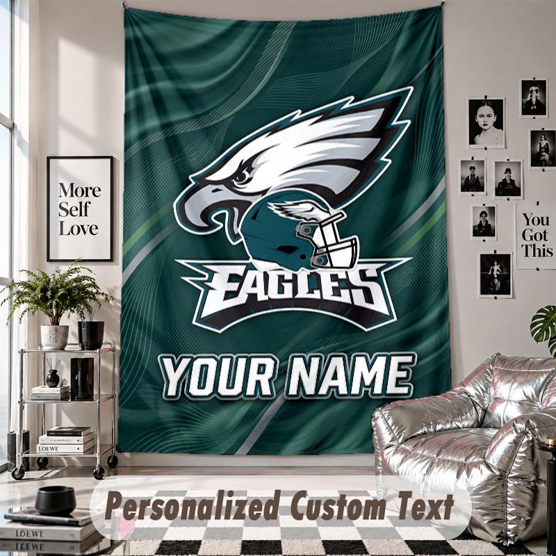 Wall Hanging Tapestry With Custom Name & Text, Philadelphia Eagles Decorative Tapestry For Bedroom