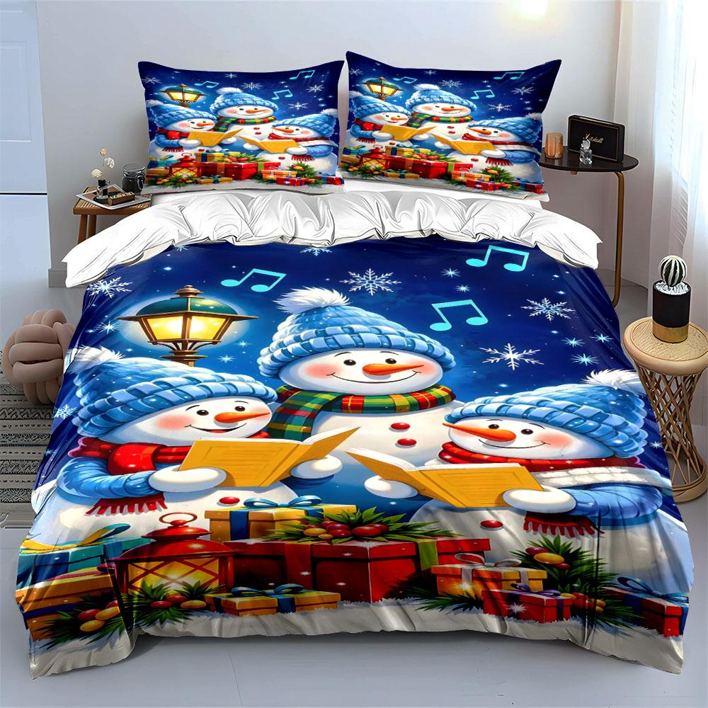 Snowman Family Christmas Scene Bedding Duvet Cover Set Duvet Cover Pillowcases (1*Duvet Cover 2*Pillowcases, without duvet insert)