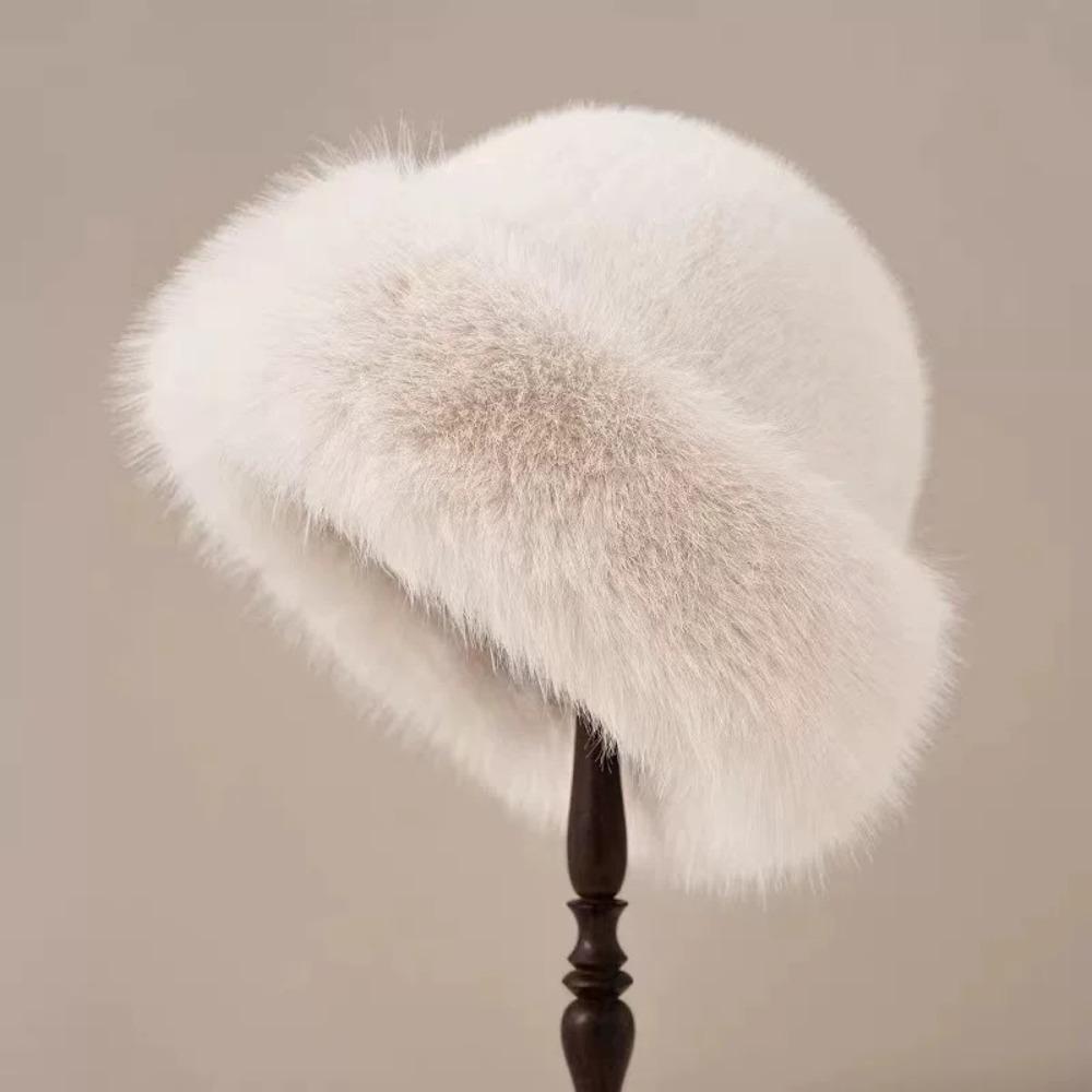 Bucket Hat Plush Basin Cap Korean Style Solid Beanie Casual Faux Fur Mink Hat Autumn