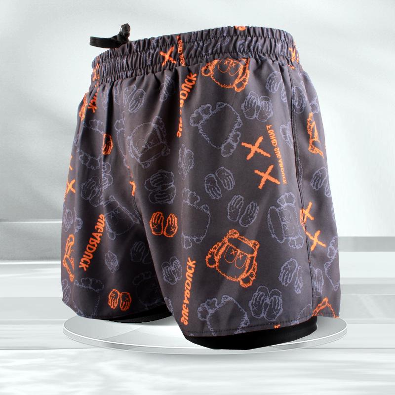 Men's Anti-Embarrassment Quick-Dry Double-Layer Boxer Swim Trunks for Beach, Swimming, and Hot Springs