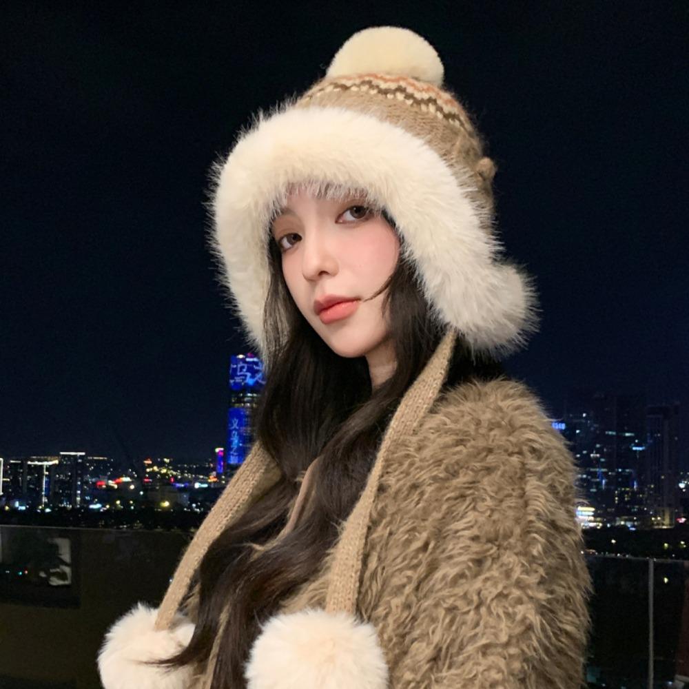 Этнический стиль Шапки в стиле Fair Isle Теплая шапка-ушанка Повседневная жаккардовая вязаная шапка Зима