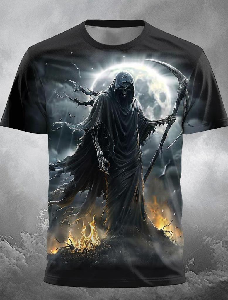Fire Reaper Designer Gothic Men's 3D Print T Shirt Tee Party Street Short Sleeve Crew Neck Shirt Summer Spring Clothing Apparel
