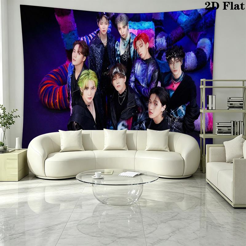 Ateez Poster Wall Tapestry Aesthetic Wall Hanging Printed Fabric Blanket Decorative Tapestries for Bedroom Living Room Home Decor