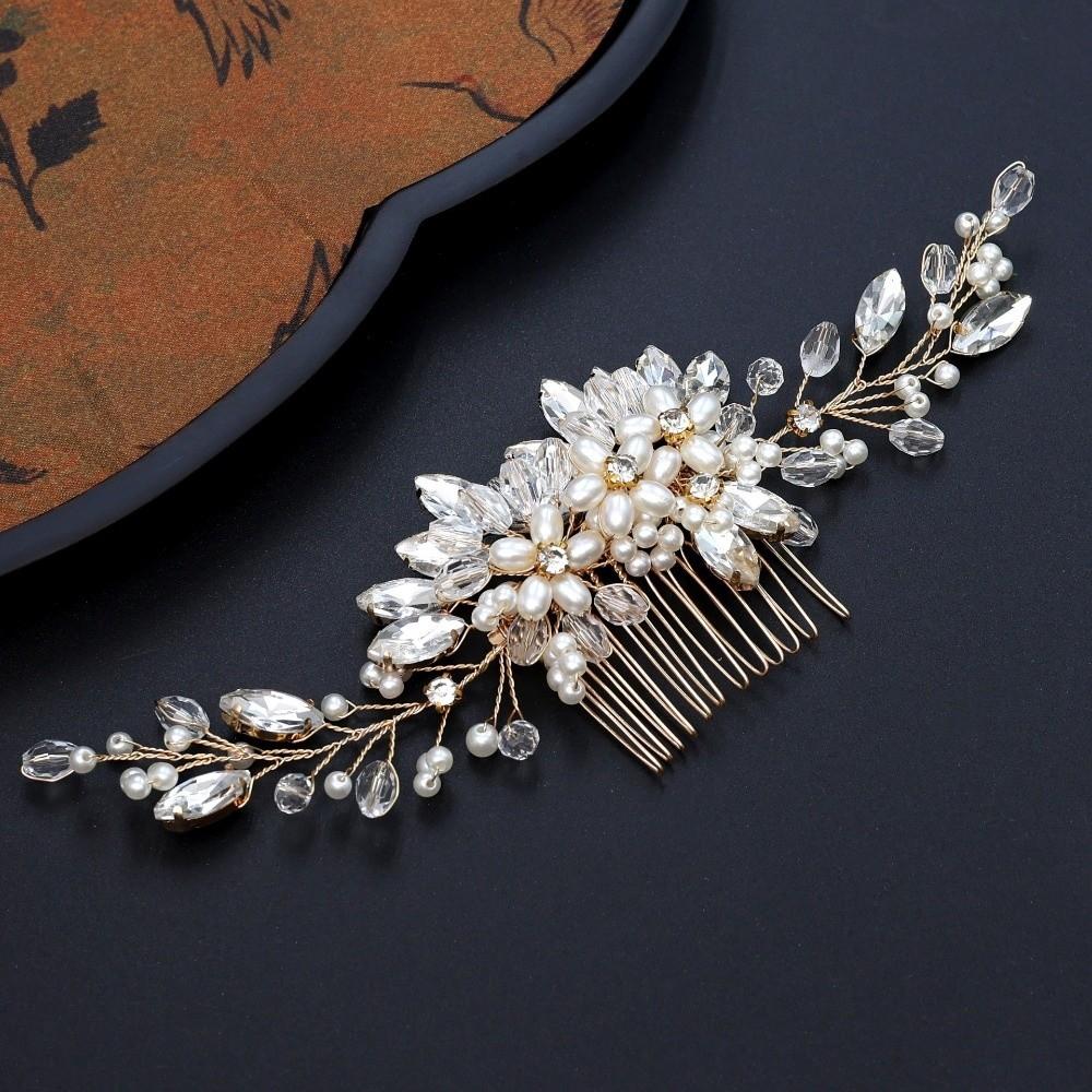 Flower Pearl Hair Combs Jewelry Toothed Insert Comb Creative Rhinestone Hairpin  Party