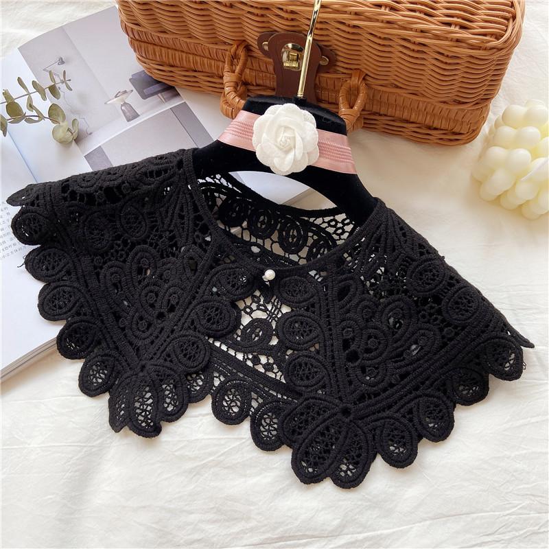 Vintage Shawl O-Neck Doll Fake Collar Shirt Women Hollow Crochet Lace False Collar Detachable Woman Half Shirt Faux Col
