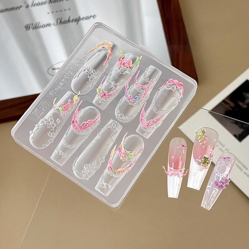 1pc Silicone 3D Nail Mold Nail Art Decoration DIY Design Bows Ribbon Manicure Template Sweet Butterfly Rose Flower Nail Mold
