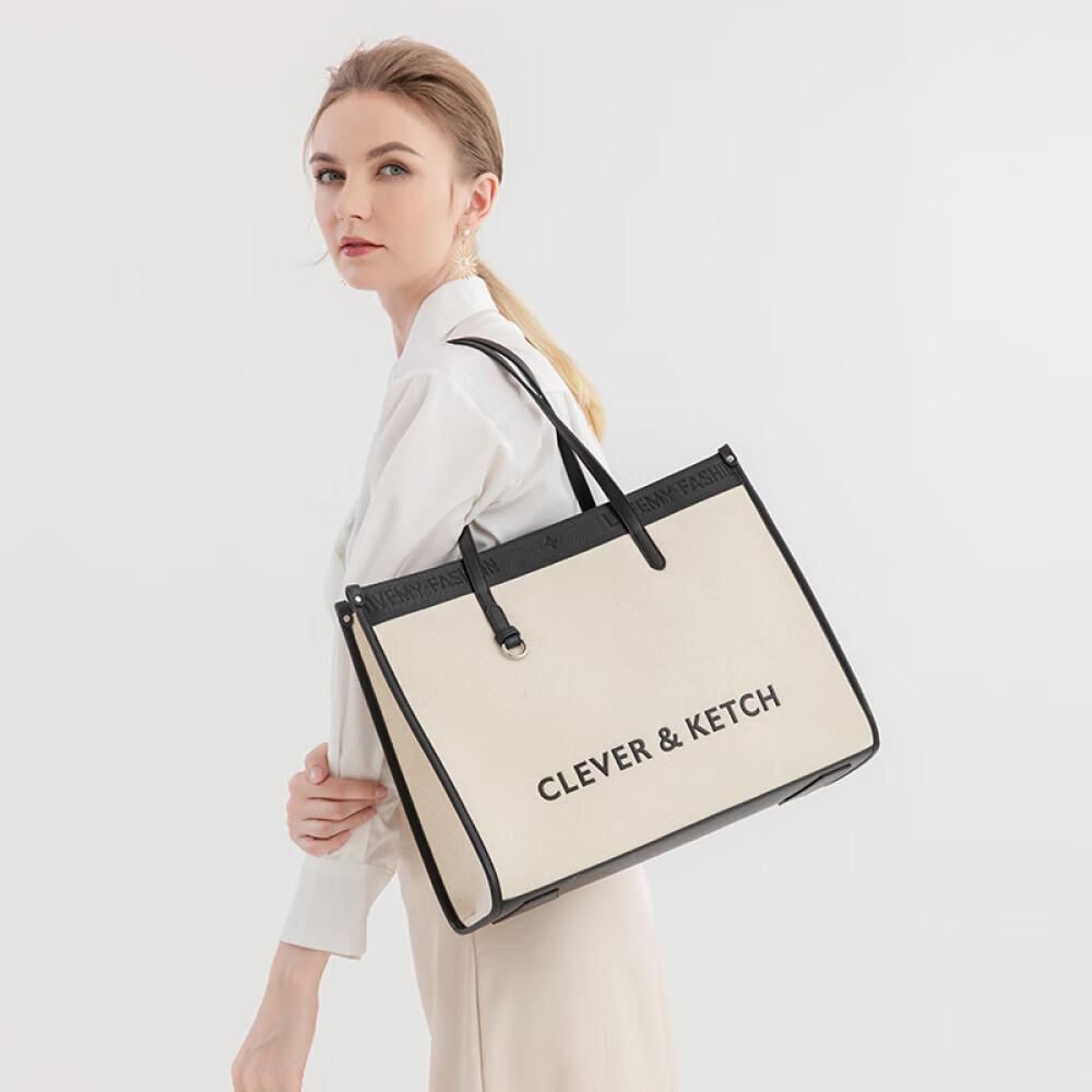 Женская сумка через плечо, повседневная студенческая сумка для пригородных поездок, большая вместительная сумка, большая бежево-белая сумка, длина 39,5 см, ширина 15 см, высота 31 см