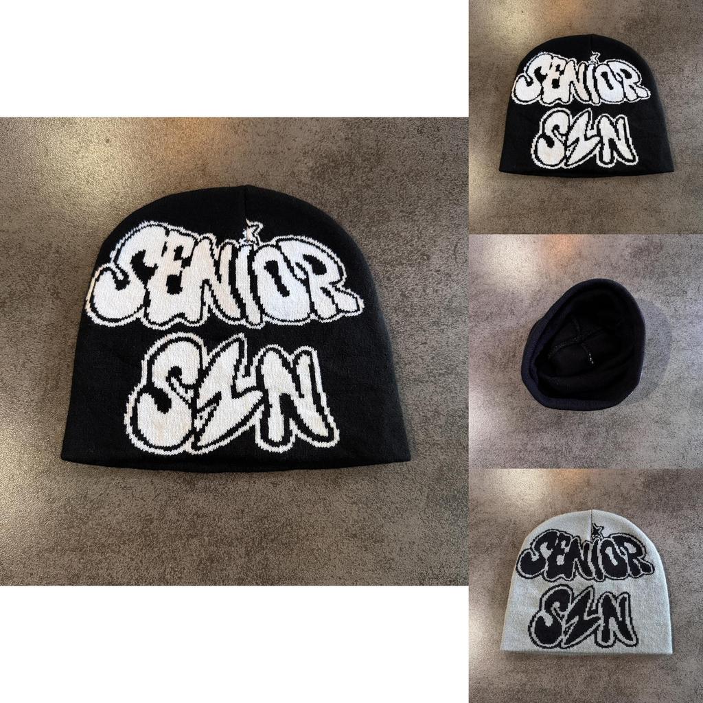 Vintage Letter Knit Hat For Men Women Winter Warm Beanie With No Brim Street Style