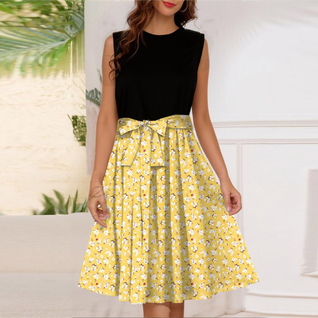 Женское модное повседневное короткое платье без рукавов со шнуровкой и круглым вырезом