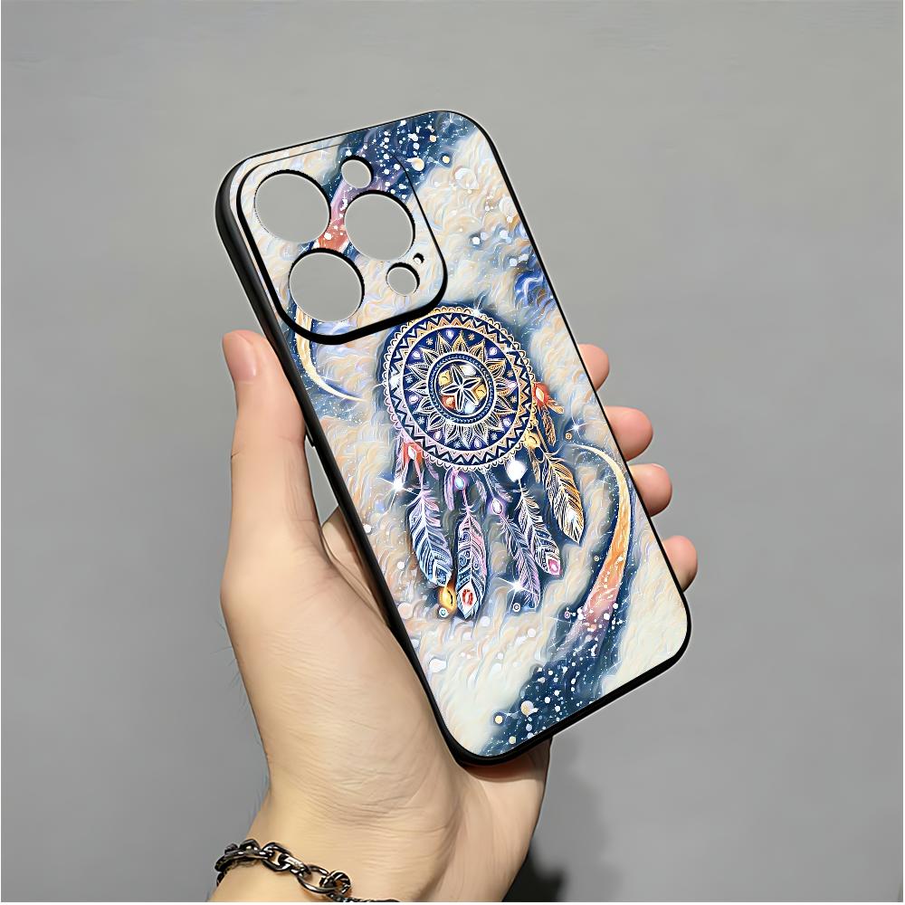 Retro Feather Dreamcatcher Phone Case For IPhone 16,15,14,13,12,11,XS,XR,X,8,7,Pro,Max,Plus,mini Silicone Black Cover