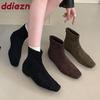 Fashion Fashion Flock Women Ankle Boots Flats Shoes Female Square Toe Ladies Flats Short Boots Shoes With Zippers Footwear