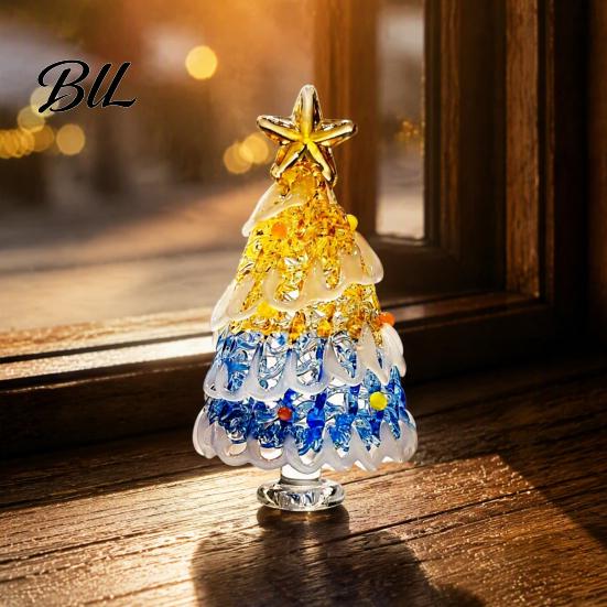 Elegant Glass Tree Table Centerpiece Hand Blown Christmas Figurine, Mini Tabletop Festive Home Accents Xmas Ornament, Handmade Desktop Holiday