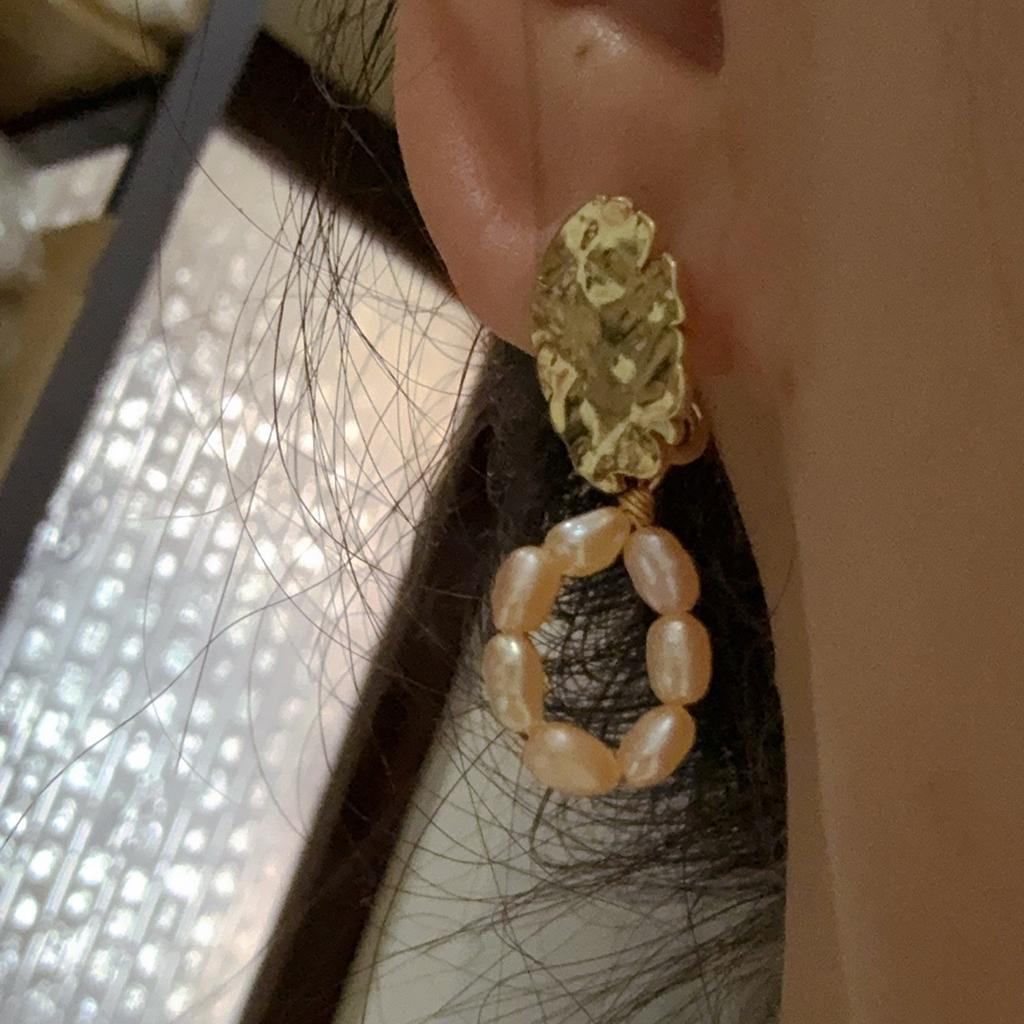 Original Design Natural Strong Light Pink Baroque Pearl Earrings Women's 14K Gold Premium Delicate Rice Stud Earrings