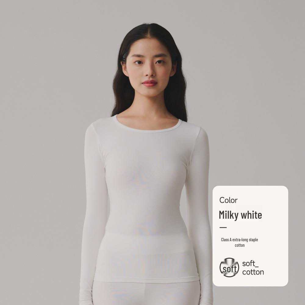 Женский однотонный топ из чистого хлопка с длинными рукавами