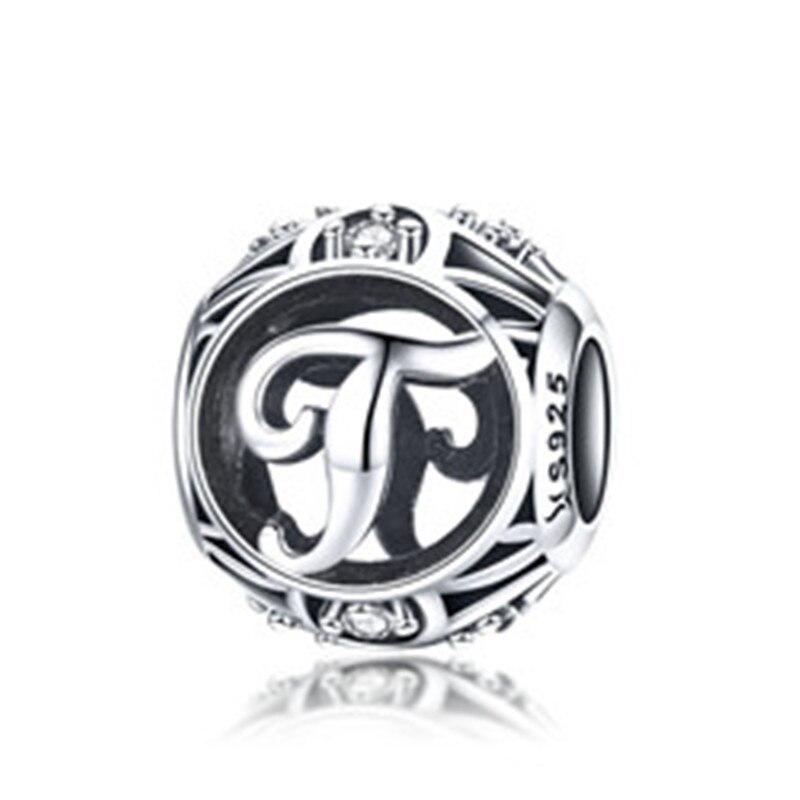 BAMOER Круглые шармы из стерлингового серебра 925 "Латинский алфавит"