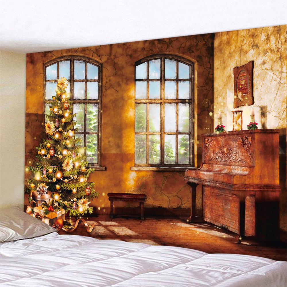 Christmas Fireplace Home Decoration Art Tapestry Christmas Tree Hanging Hippie Large-sized Wall Decoration Tapestry