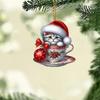 Acrylic Teacup Cat Hanging Ornaments Cute Cartoon Cat Christmas Ornament 2D Flat Car Mirror Charm for Christmas Tree Decoration
