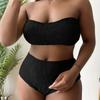 Women Plus Size Bikini Cross-border European and American Plus-size Swimsuit New Solid Color Bandeau High Waist Bikini In Stock DM433