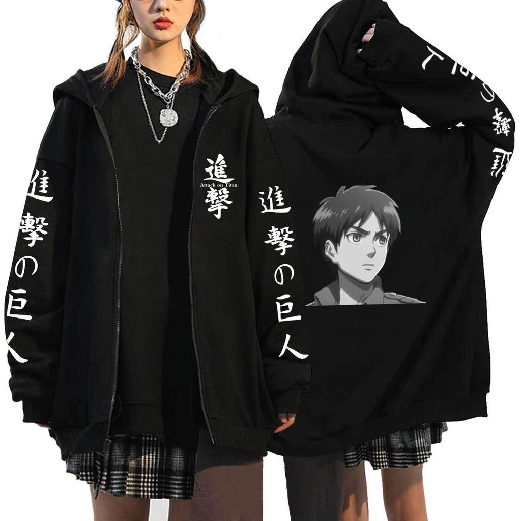 Аниме Атака Титанов Толстовки Мужчины Женщины Харадзюку Манга Графический Мультфильм Молния Пальто Куртки Уличная Одежда Толстовки Унисекс Топы Мужская Пара Одежда
