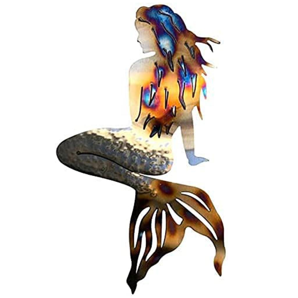 Mermaid Metal Art Wall Decor Wrought Iron Handmade Creative Craft Panels Hanging Decoration for Garden Beach Living Room Art