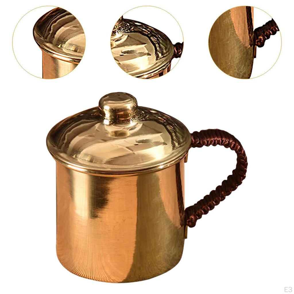 Handmade Copper Water Cup 400ml Mug with Anti Scalding Handle Drinking Cups Thickened Tea