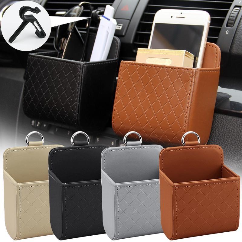 Car Auto Tidy Storage Bag Coin Bag Air Vent Hanging Phones Case Organizer Holder Pounch Box Faux Leather Storage Boxs Car Universal Organizer