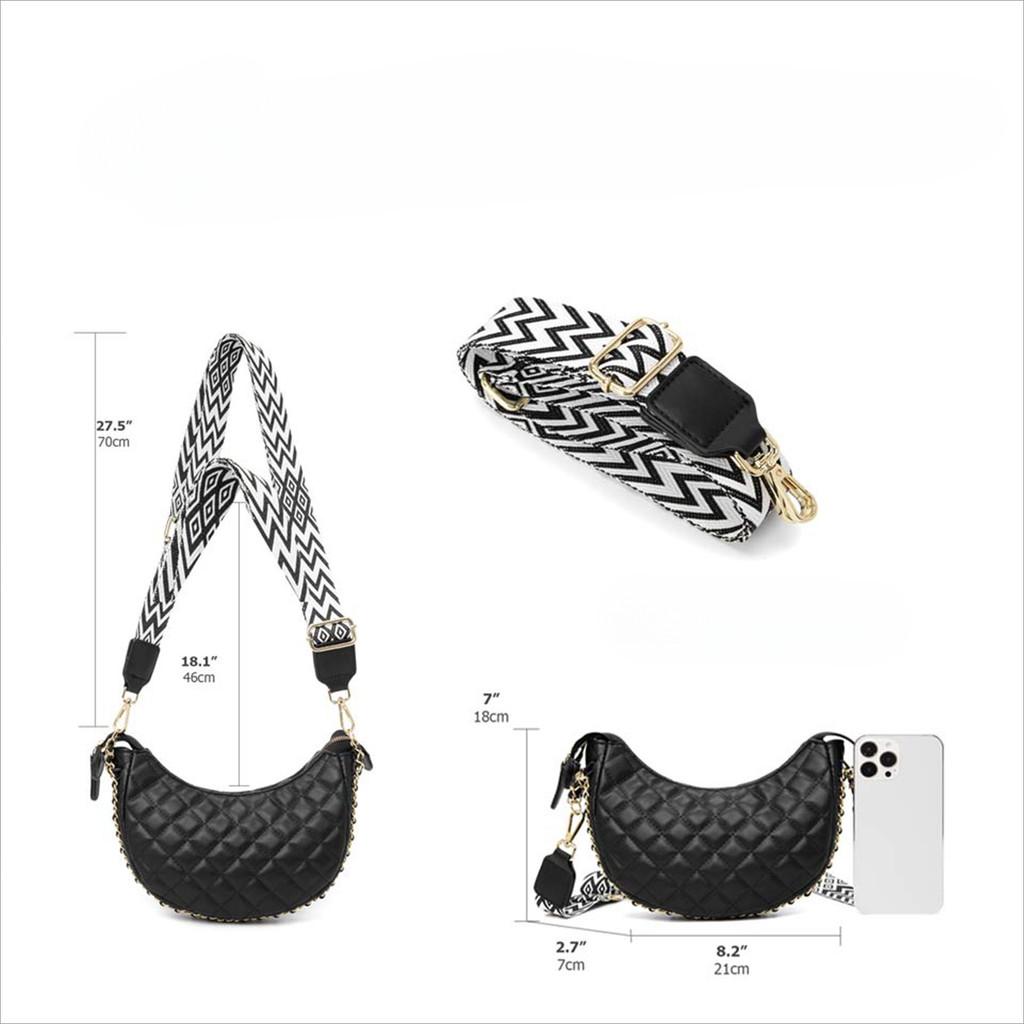 Ielgy Ladies Wide Shoulder Strap Messenger Bag Diamond Embroidered Chain Shoulder Dumpling Bag